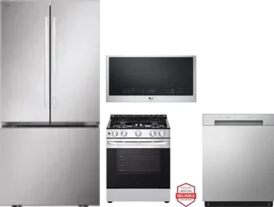 4 Piece Package Includes Refrigerator, Range, Microwave And Dishwasher