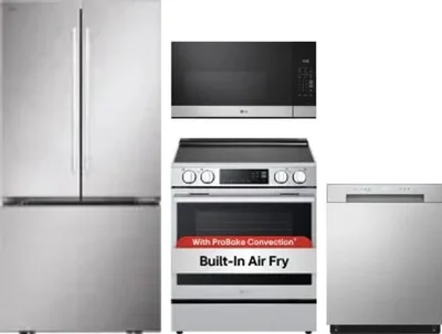 4 Piece Package Includes Refrigerator, Range, Microwave And Dishwasher