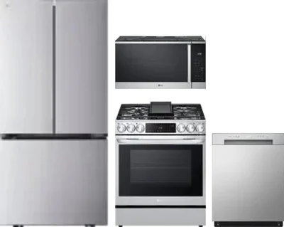 4 Piece Package Includes Refrigerator, Range, Microwave And Dishwasher
