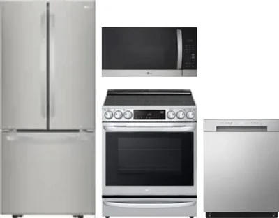 4 Piece Package Includes Refrigerator, Range, Microwave And Dishwasher