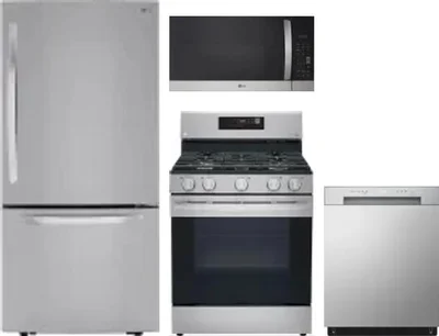 4 Piece Package Includes Refrigerator, Range, Microwave And Dishwasher