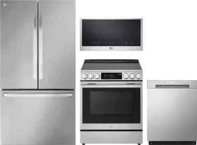 4 Piece Package Includes Refrigerator, Range, Microwave And Dishwasher