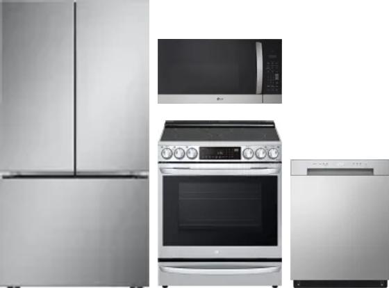 4 Piece Package Includes Refrigerator, Range, Microwave And Dishwasher