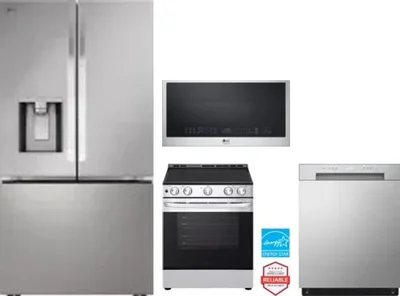 4 Piece Package Includes Refrigerator, Range, Microwave And Dishwasher