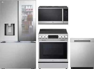 4 Piece Package Includes Refrigerator, Range, Microwave And Dishwasher