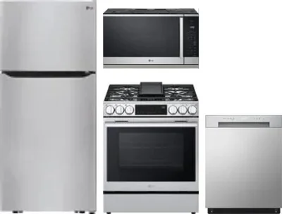 4 Piece Package Includes Refrigerator, Range, Microwave And Dishwasher
