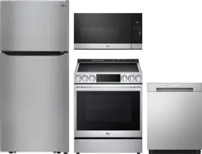 4 Piece Package Includes Refrigerator, Range, Microwave And Dishwasher