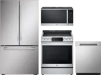 4 Piece Package Includes Refrigerator, Range, Microwave And Dishwasher