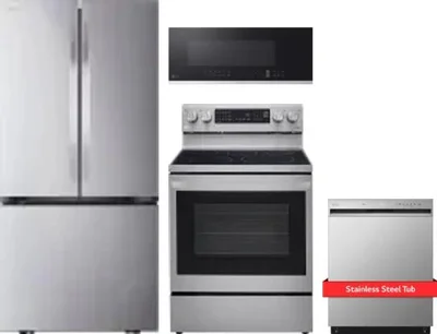 4 Piece Package Includes Refrigerator, Range, Microwave And Dishwasher