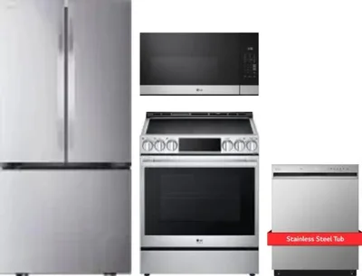 4 Piece Package Includes Refrigerator, Range, Microwave And Dishwasher