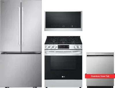 4 Piece Package Includes Refrigerator, Range, Microwave And Dishwasher
