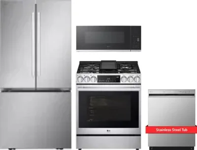 4 Piece Package Includes Refrigerator, Range, Microwave And Dishwasher