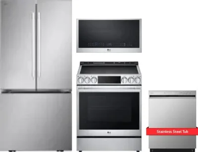 4 Piece Package Includes Refrigerator, Range, Microwave And Dishwasher