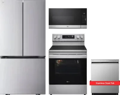 4 Piece Package Includes Refrigerator, Range, Microwave And Dishwasher