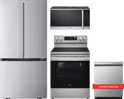 4 Piece Package Includes Refrigerator, Range, Microwave And Dishwasher