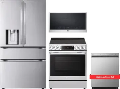 4 Piece Package Includes Refrigerator, Range, Microwave And Dishwasher