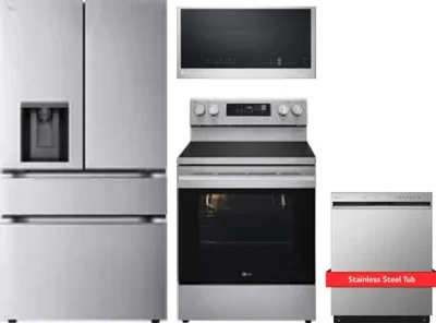 4 Piece Package Includes Refrigerator, Range, Microwave And Dishwasher