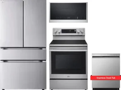 4 Piece Package Includes Refrigerator, Range, Microwave And Dishwasher