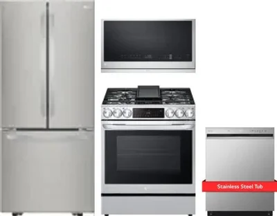 4 Piece Package Includes Refrigerator, Range, Microwave And Dishwasher