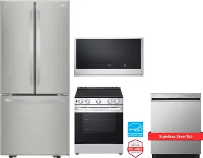 4 Piece Package Includes Refrigerator, Range, Microwave And Dishwasher