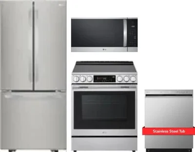 4 Piece Package Includes Refrigerator, Range, Microwave And Dishwasher