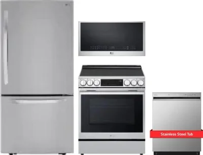 4 Piece Package Includes Refrigerator, Range, Microwave And Dishwasher