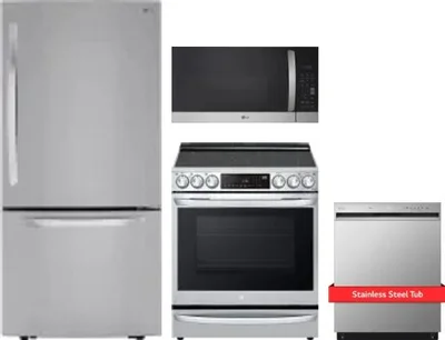 4 Piece Package Includes Refrigerator, Range, Microwave And Dishwasher