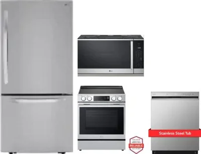 4 Piece Package Includes Refrigerator, Range, Microwave And Dishwasher