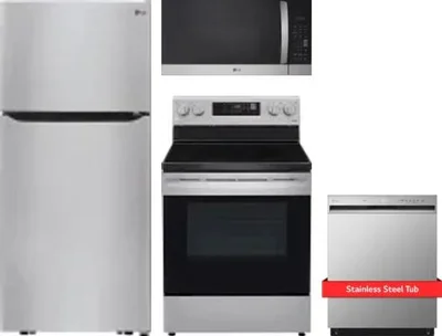 4 Piece Package Includes Refrigerator, Range, Microwave And Dishwasher