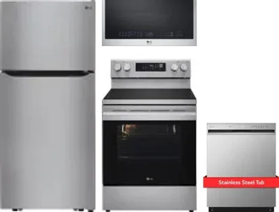 4 Piece Package Includes Refrigerator, Range, Microwave And Dishwasher
