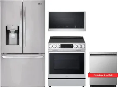 4 Piece Package Includes Refrigerator, Range, Microwave And Dishwasher