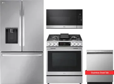 4 Piece Package Includes Refrigerator, Range, Microwave And Dishwasher