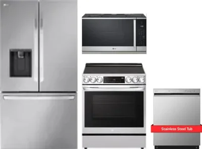 4 Piece Package Includes Refrigerator, Range, Microwave And Dishwasher