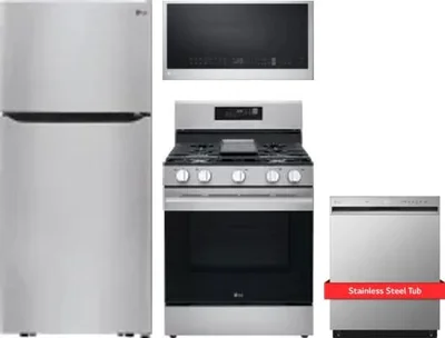 4 Piece Package Includes Refrigerator, Range, Microwave And Dishwasher