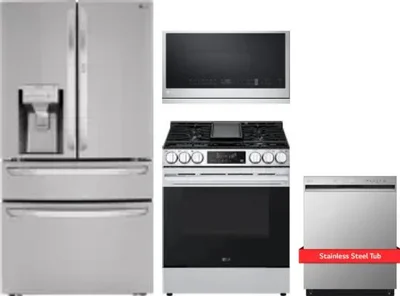 4 Piece Package Includes Refrigerator, Range, Microwave And Dishwasher