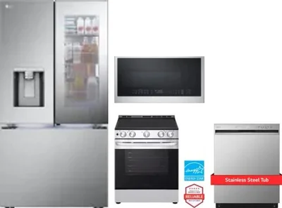 4 Piece Package Includes Refrigerator, Range, Microwave And Dishwasher