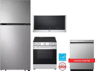 4 Piece Package Includes Refrigerator, Range, Microwave And Dishwasher