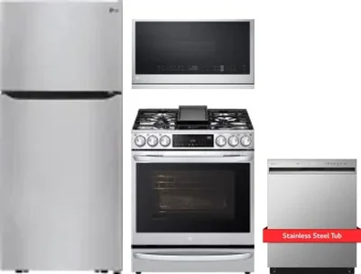 4 Piece Package Includes Refrigerator, Range, Microwave And Dishwasher