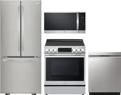 4 Piece Package Includes Refrigerator, Range, Microwave And Dishwasher