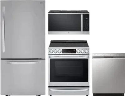 4 Piece Package Includes Refrigerator, Range, Microwave And Dishwasher