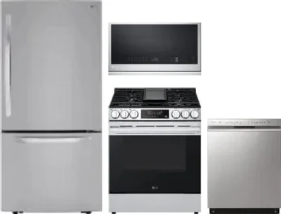 4 Piece Package Includes Refrigerator, Range, Microwave And Dishwasher