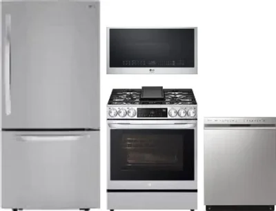 4 Piece Package Includes Refrigerator, Range, Microwave And Dishwasher
