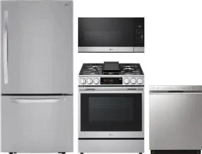 4 Piece Package Includes Refrigerator, Range, Microwave And Dishwasher