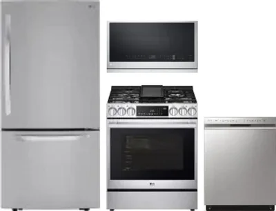 4 Piece Package Includes Refrigerator, Range, Microwave And Dishwasher