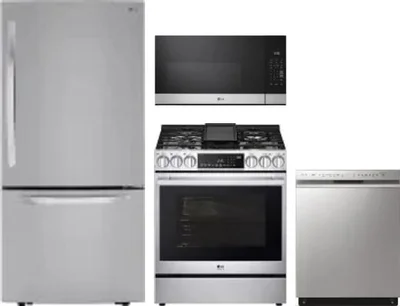 4 Piece Package Includes Refrigerator, Range, Microwave And Dishwasher
