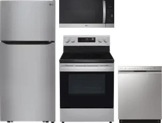 4 Piece Package Includes Refrigerator, Range, Microwave And Dishwasher