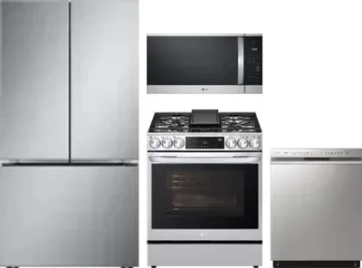 4 Piece Package Includes Refrigerator, Range, Microwave And Dishwasher