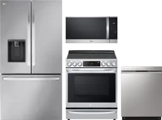 4 Piece Package Includes Refrigerator, Range, Microwave And Dishwasher
