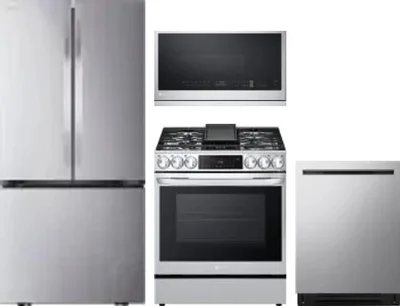 4 Piece Package Includes Refrigerator, Range, Microwave And Dishwasher