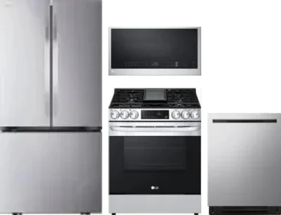 4 Piece Package Includes Refrigerator, Range, Microwave And Dishwasher